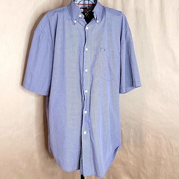 TOMMY HILFIGER Blue and White Plaid Men's Dress‎ Shirt Large - Picture 1 of 6